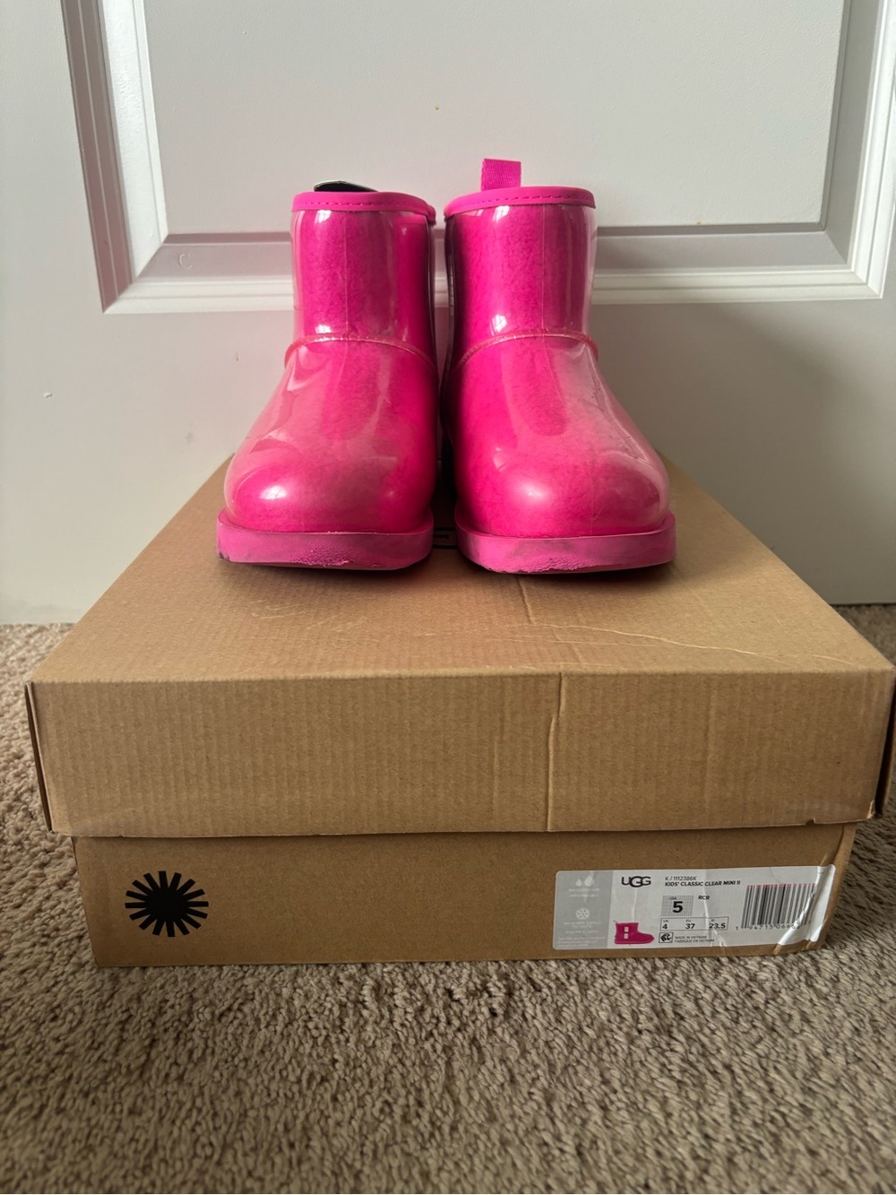 UGG Kids Bright Pink Glossy Rain Ankle Boots